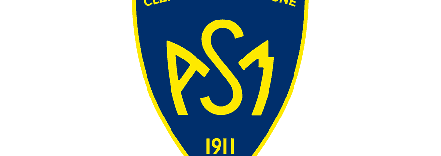 Logo en forme de bouclier bleu avec bordure jaune et les initiales ASJ, texte supérieur « CLERMONT AUVERGNE », texte inférieur « 1911 »